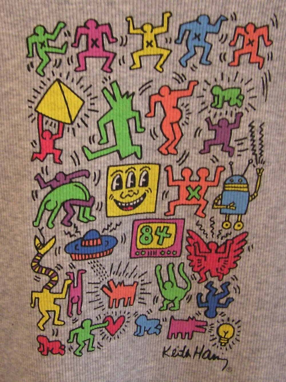 Keith Haring Multi Dancing Figure Grey Ribbed Tank Top - Picture 3 of 10